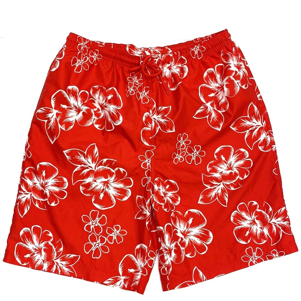 KS Island Men's Orange/White Tropical Swim Trunks